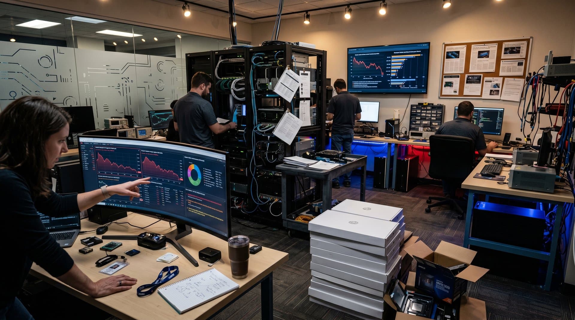 RTX 5090 workstation amid AI ban warnings and school hardware shifts in a tech lab