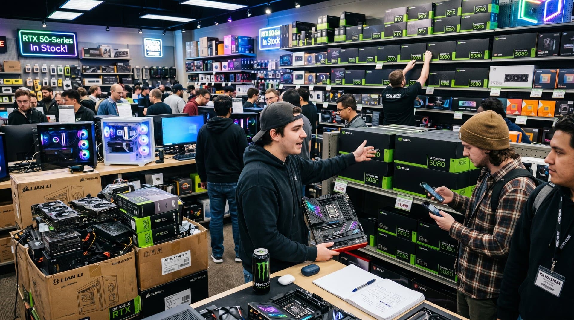 PC builders select NVIDIA RTX 5090 GPUs from abundant store shelves amid eased crypto mining pressure