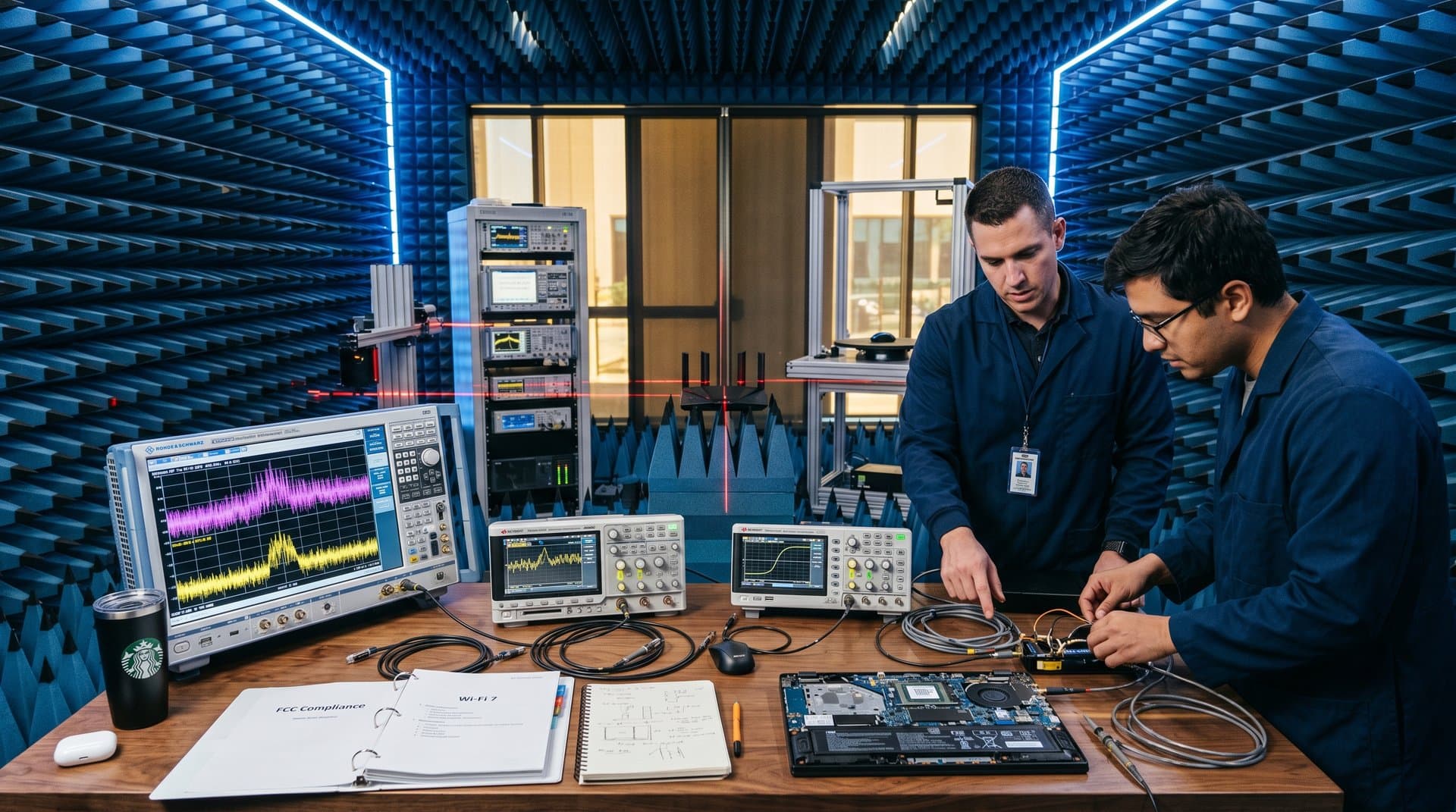 High-tech anechoic chamber tests wireless PC hardware prototypes for FCC certification