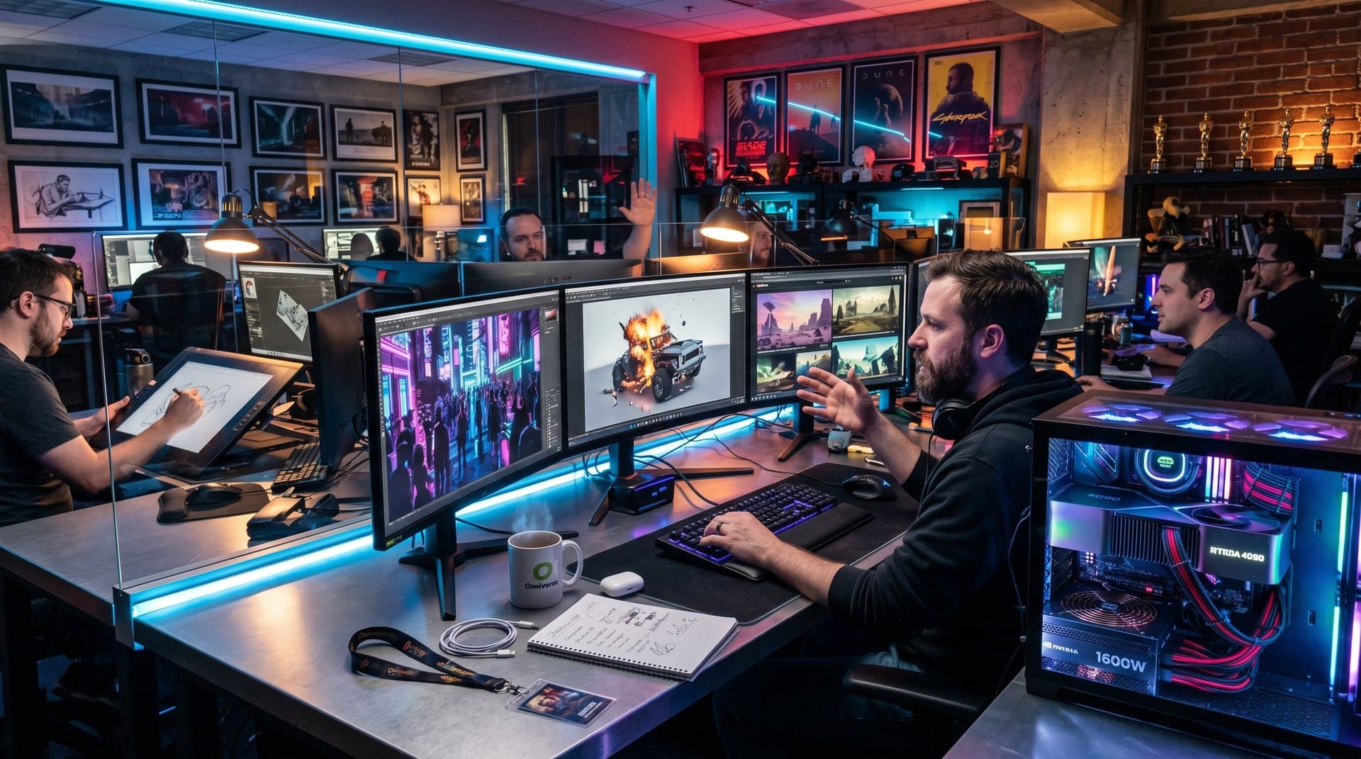 RTX 4090 workstation renders VFX scenes amid Hollywood AI ban shifts