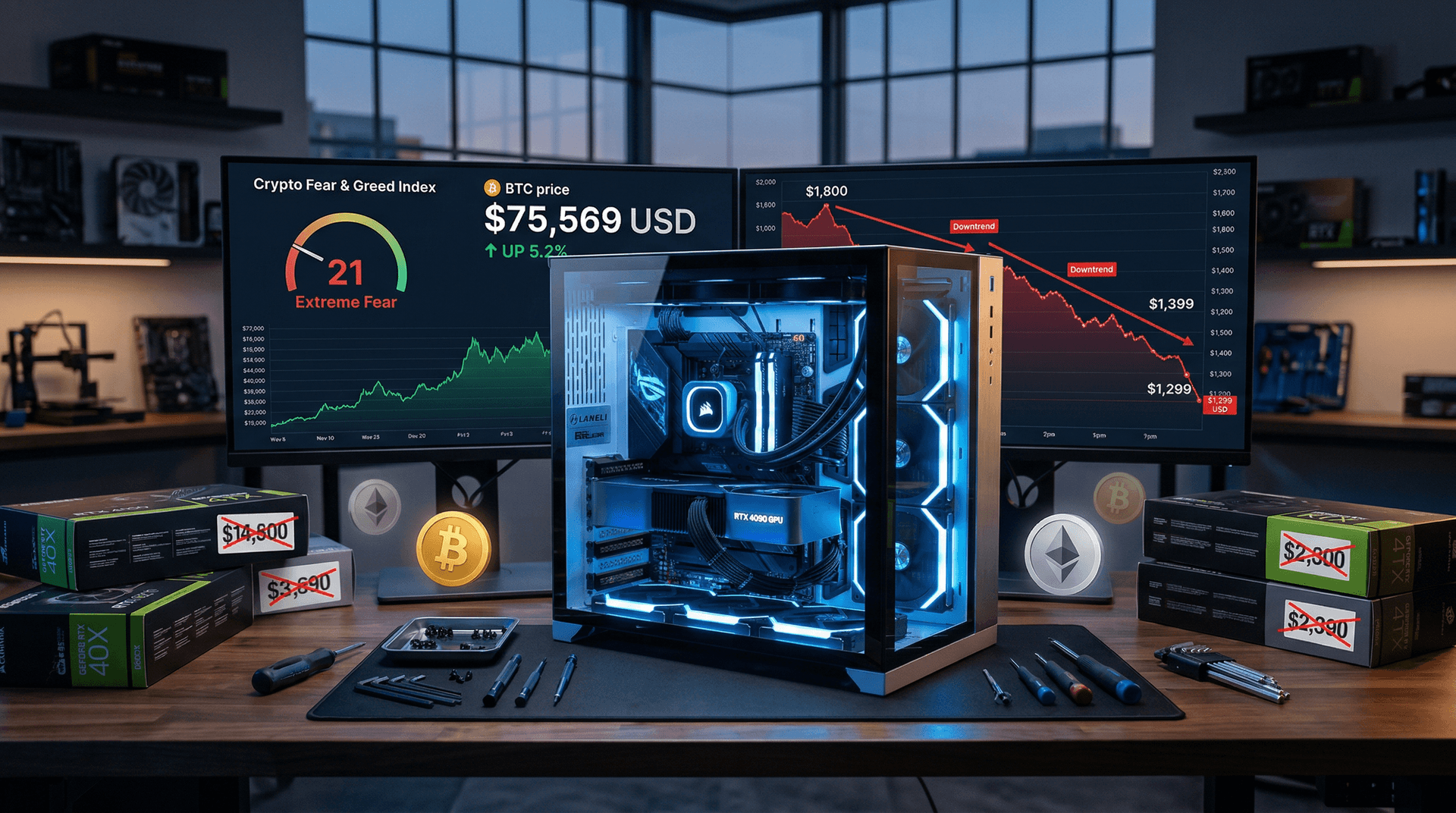 RTX 4090 GPU Price Plunge Hits $1,299 as Fear & Greed Drops to 21